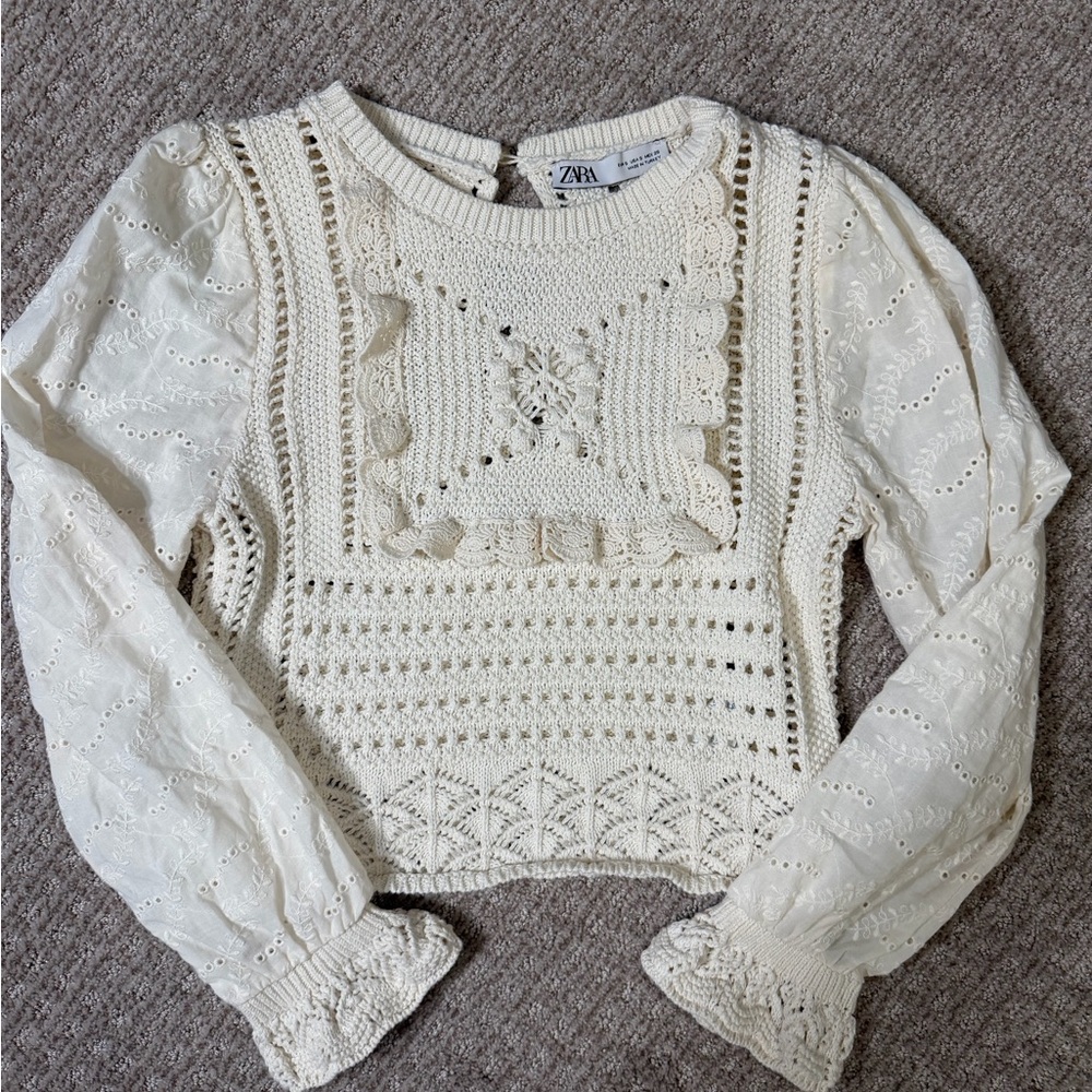 Zara Ivory Crochet Knit Top - Picture 2 of 5